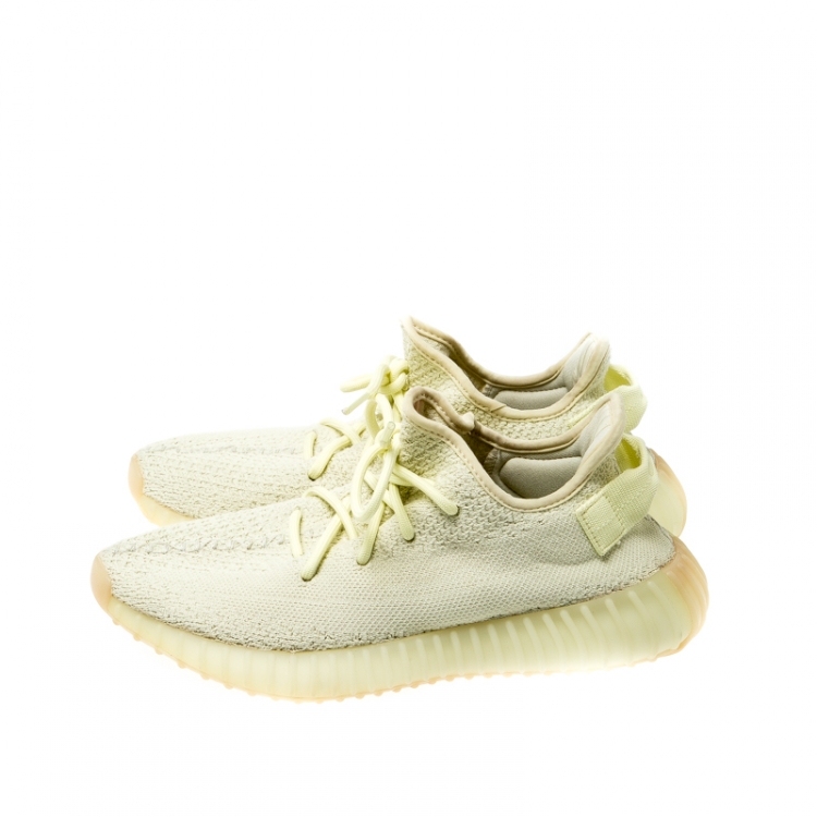 Pre Owned Yeezy x Adidas Yellow/Cream White Cotton Knit Boost 350 V2 Sneakers Size 39.5