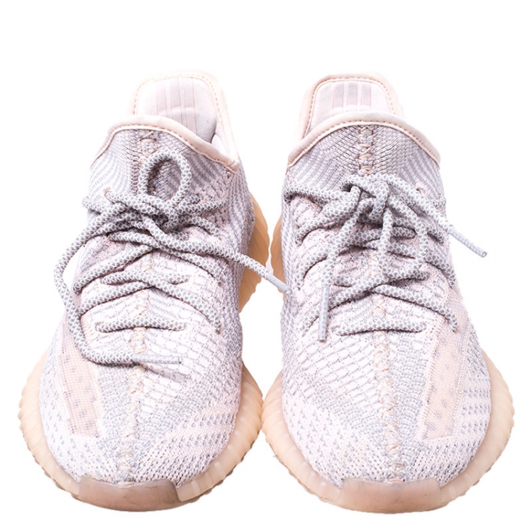Pre Owned Yeezy x Adidas Light Pink/Grey Cotton Knit Boost 350 V2 Synth Non-Reflective Sneakers Size 41.5