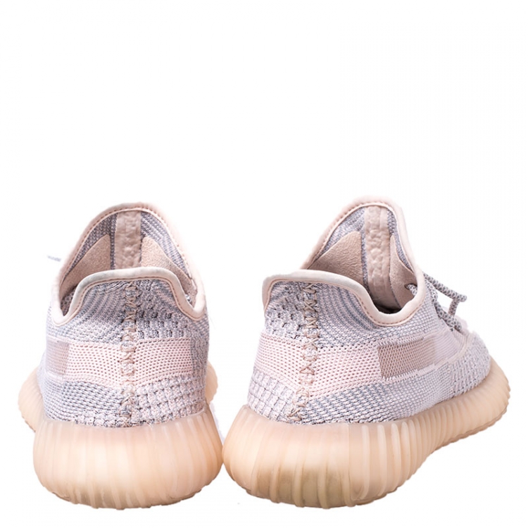 Pre Owned Yeezy x Adidas Light Pink/Grey Cotton Knit Boost 350 V2 Synth Non-Reflective Sneakers Size 41.5