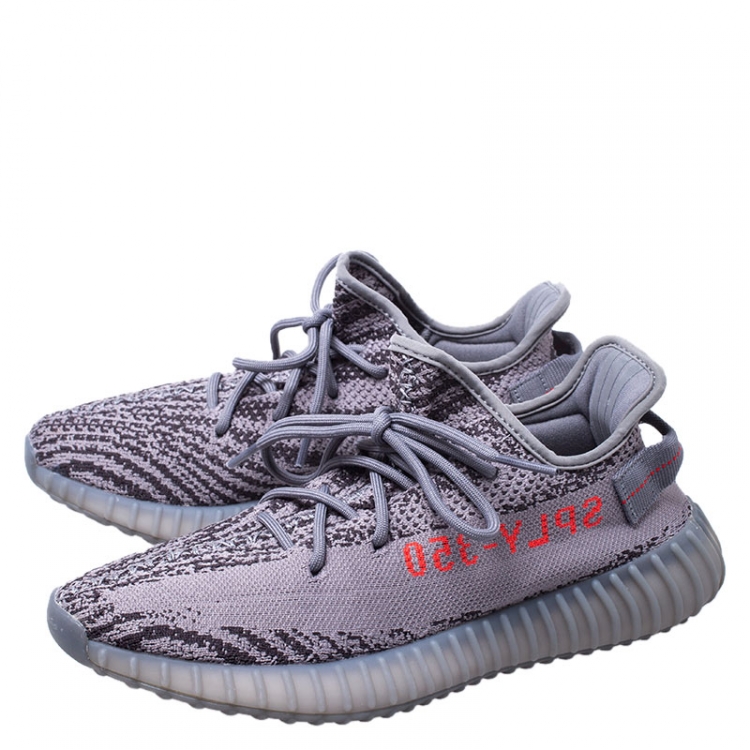 Pre Owned Yeezy X Adidas Grey/Black Cotton Knit Boost 350 V2 Sneakers Size 42