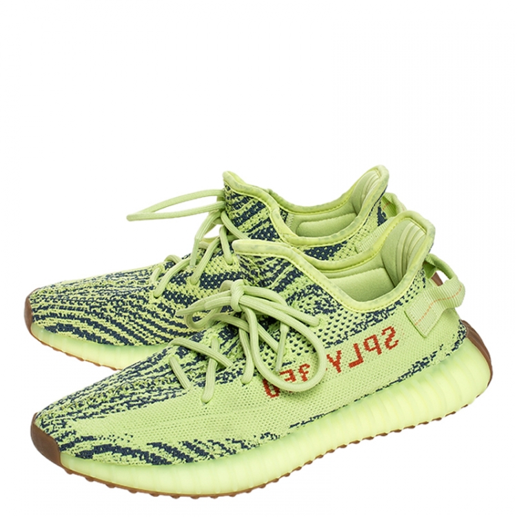 Pre Owned Yeezy X Adidas Green Cotton Knit 350 V2 Sneakers Size 42