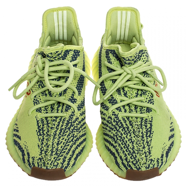Pre Owned Yeezy X Adidas Green Cotton Knit 350 V2 Sneakers Size 42