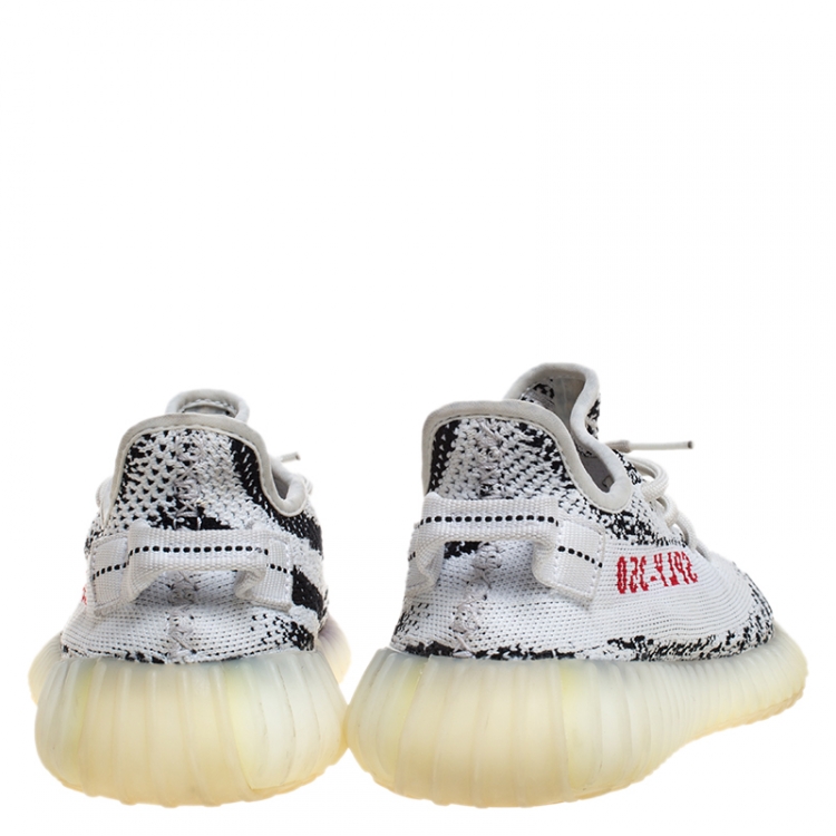Pre Owned Yeezy x Adidas White/Black Knit  Fabric Boost 350 V2 Zebra Sneakers Size 37.5