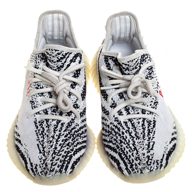 Pre Owned Yeezy x Adidas White/Black Knit  Fabric Boost 350 V2 Zebra Sneakers Size 37.5