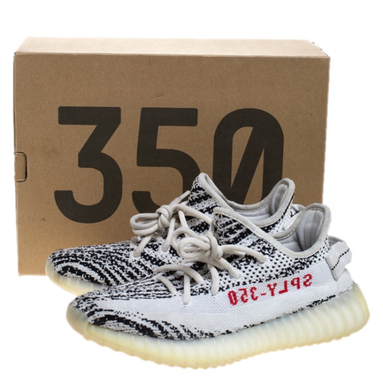 Pre Owned Yeezy x Adidas White/Black Knit  Fabric Boost 350 V2 Zebra Sneakers Size 37.5