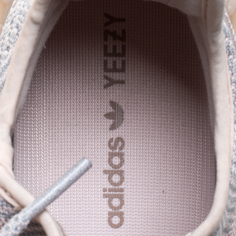 Pre Owned Yeezy x Adidas Light Pink/Grey  Knit Fabric Boost 350 V2 Synth Non-Reflective Sneakers Size 44