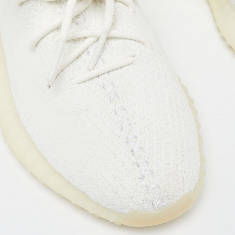 Pre Owned Yeezy x Adidas White Knit Fabric Boost 350 V2 Cream Sneakers Size 42 2/3