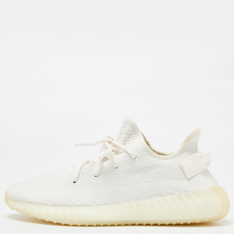 Pre Owned Yeezy x Adidas White Knit Fabric Boost 350 V2 Cream Sneakers Size 42 2/3