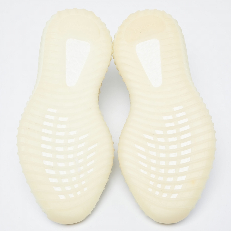 Pre Owned Yeezy x Adidas White Knit Fabric Boost 350 V2 Cream Sneakers Size 42 2/3