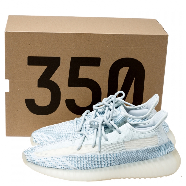 Pre Owned Yeezy x Adidas Green/White Cotton Knit Boost 350 V2 Sneakers Size 45.5