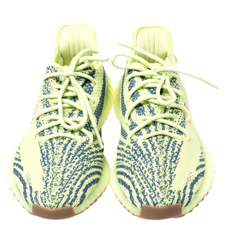Pre Owned Yeezy x Adidas Yellow/Grey Cotton Knit Zebra Boost 350 V2 Sneakers Size 42