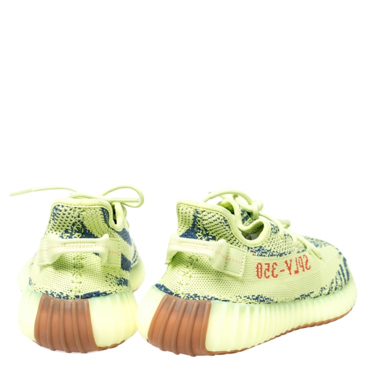 Pre Owned Yeezy x Adidas Yellow/Grey Cotton Knit Zebra Boost 350 V2 Sneakers Size 42