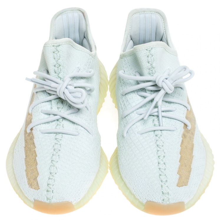 Pre Owned Yeezy x Adidas Green/White Cotton Knit Boost 350 V2 Sneakers Size 43.5
