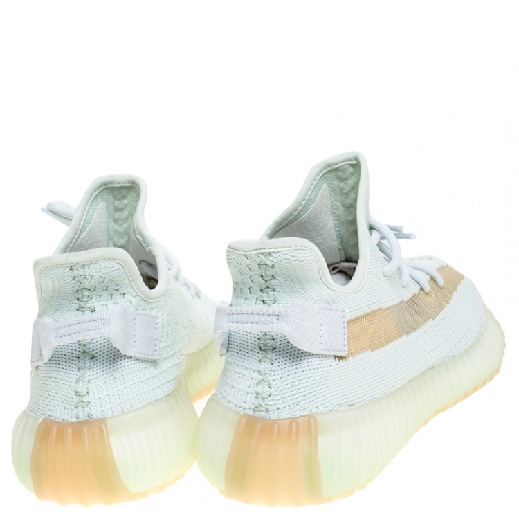 Pre Owned Yeezy x Adidas Green/White Cotton Knit Boost 350 V2 Sneakers Size 43.5
