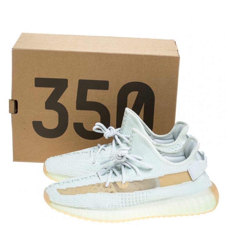 Pre Owned Yeezy x Adidas Green/White Cotton Knit Boost 350 V2 Sneakers Size 43.5