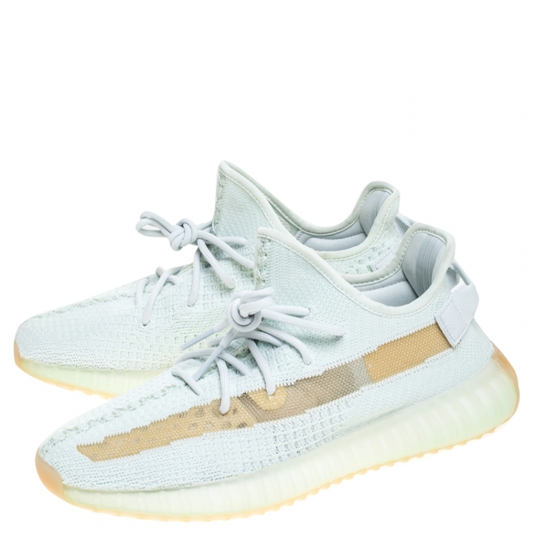 Pre Owned Yeezy x Adidas Green/White Cotton Knit Boost 350 V2 Sneakers Size 43.5