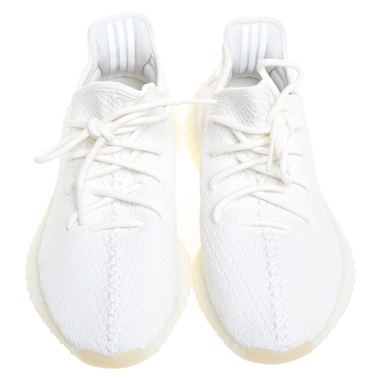 Pre Owned Yeezy x Adidas White Cotton Knit Boost 350 V2 Sneakers Size 42.5