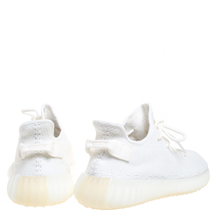 Pre Owned Yeezy x Adidas White Cotton Knit Boost 350 V2 Sneakers Size 42.5