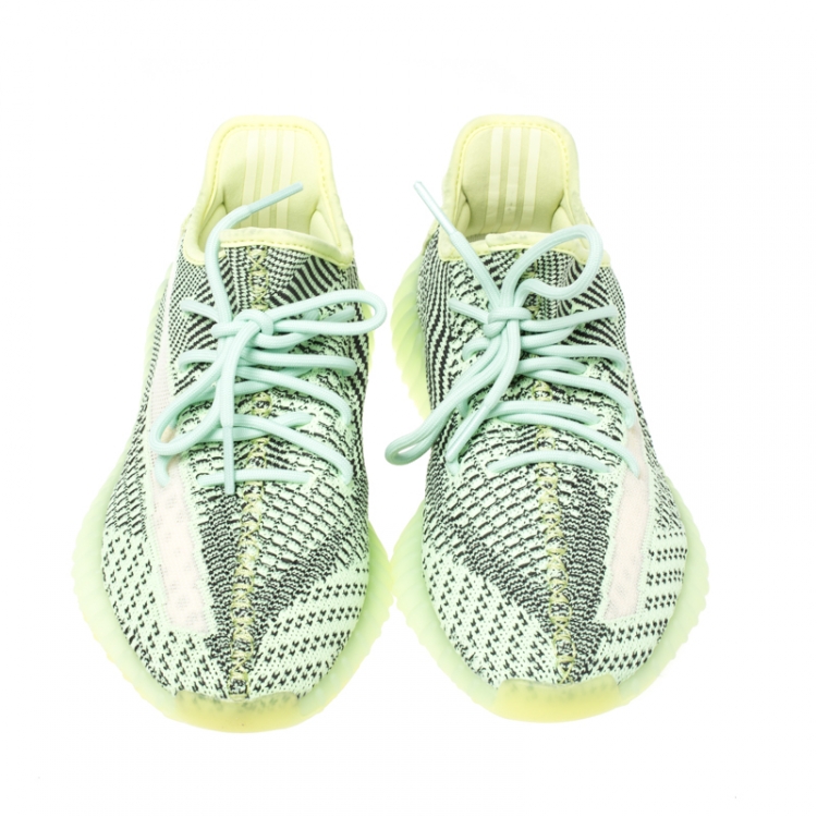 Pre Owned Yeezy x Adidas Neon Green/Black Cotton Knit And Mesh Boost 350 V2 Sneakers Size 42.5