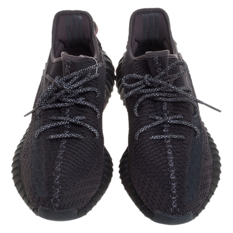 Pre Owned Yeezy x Adidas Black Cotton Knit And Mesh Boost 350 V2 Sneakers Size 44