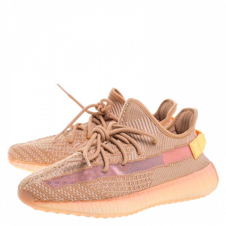 Pre Owned Yeezy x Adidas Orange/White Cotton Knit And Mesh Boost 350 V2 Sneakers Size 42