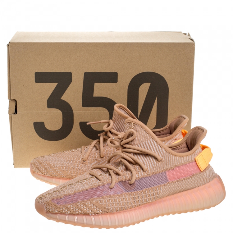 Pre Owned Yeezy x Adidas Clay Cotton Knit And Mesh Boost 350 V2 Sneakers Size 44