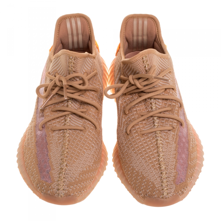 Pre Owned Yeezy x Adidas Clay Cotton Knit And Mesh Boost 350 V2 Sneakers Size 44