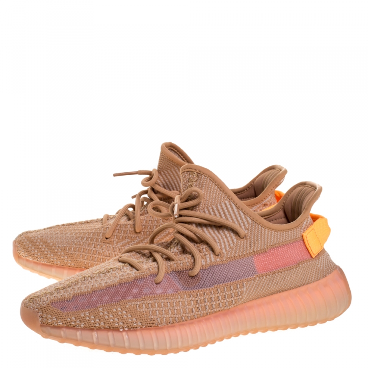 Pre Owned Yeezy x Adidas Clay Cotton Knit And Mesh Boost 350 V2 Sneakers Size 44