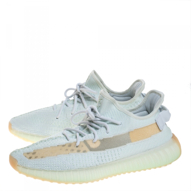 مملوكة مسبقًا Yeezy x Adidas Green/White Cotton Knit Boost 350 V2 Sneakers Size 44