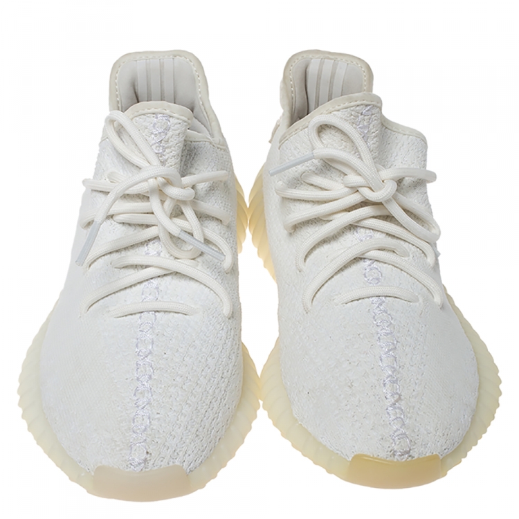 Pre Owned Yeezy x Adidas Cream White Cotton Knit Boost 350 V2 Sneakers Size 41.5