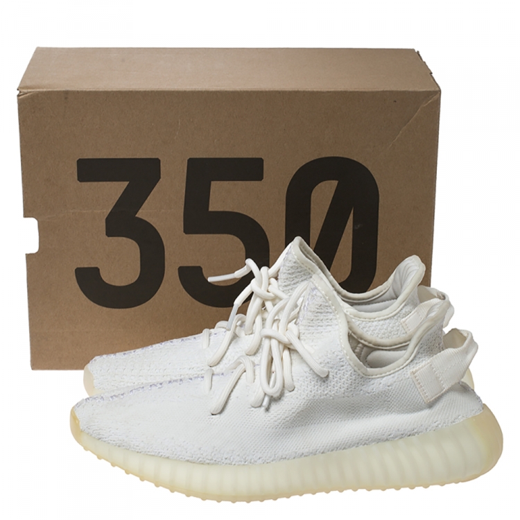 Pre Owned Yeezy x Adidas Cream White Cotton Knit Boost 350 V2 Sneakers Size 41.5