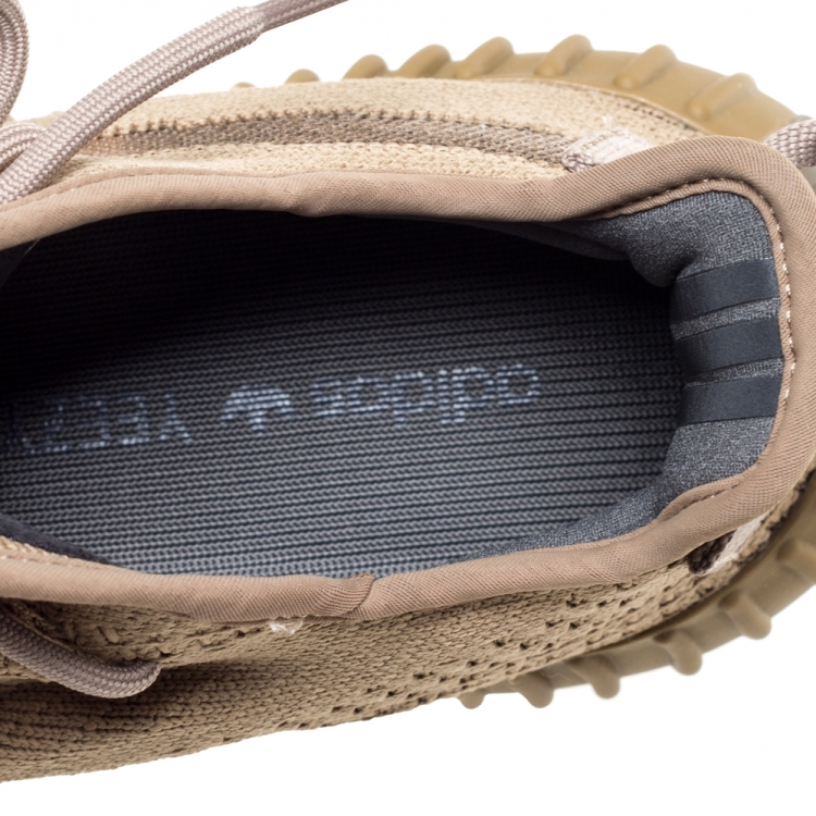 Pre Owned Yeezy x Adidas Brown Cotton Knit and Mesh Boost 350 V2 Earth Sneakers Size 40.5