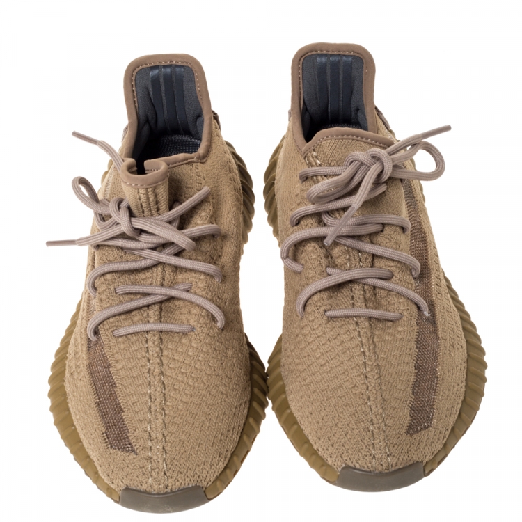 Pre Owned Yeezy x Adidas Brown Cotton Knit and Mesh Boost 350 V2 Earth Sneakers Size 40.5