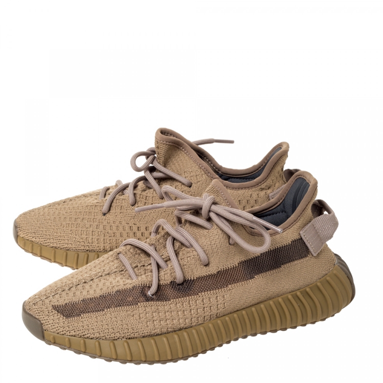 Pre Owned Yeezy x Adidas Brown Cotton Knit and Mesh Boost 350 V2 Earth Sneakers Size 40.5