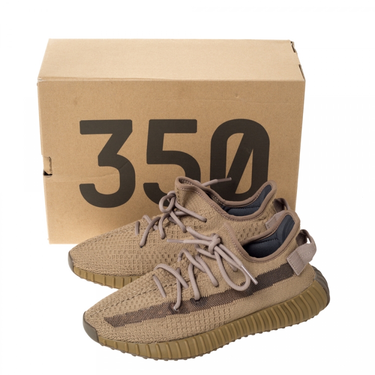 Pre Owned Yeezy x Adidas Brown Cotton Knit and Mesh Boost 350 V2 Earth Sneakers Size 40.5