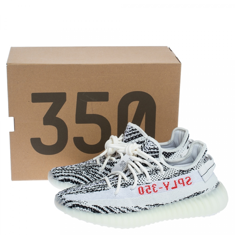 Pre Owned Yeezy x Adidas White/Black Cotton Knit Boost 350 V2 Zebra Sneakers Size 42