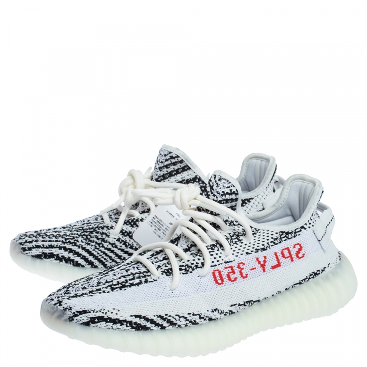 Pre Owned Yeezy x Adidas White/Black Cotton Knit Boost 350 V2 Zebra Sneakers Size 42