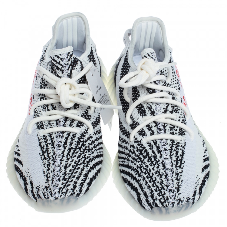 Pre Owned Yeezy x Adidas White/Black Cotton Knit Boost 350 V2 Zebra Sneakers Size 42