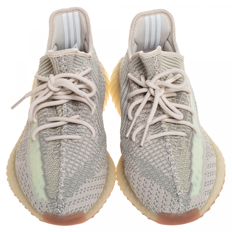 Pre Owned Yeezy x Adidas Pale Green Cotton Knit Boost 350 V2 Citrin Non Reflective Sneakers Size 44