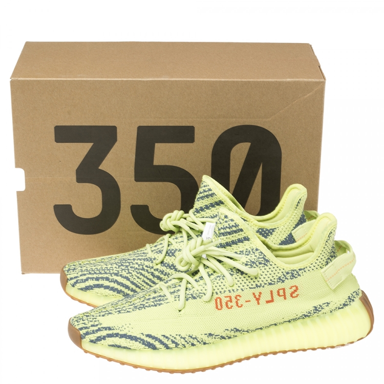 Pre Owned Yeezy x Adidas Green Cotton Knit Semi Frozen Boost 350 V2 Sneakers Size 46 2/3