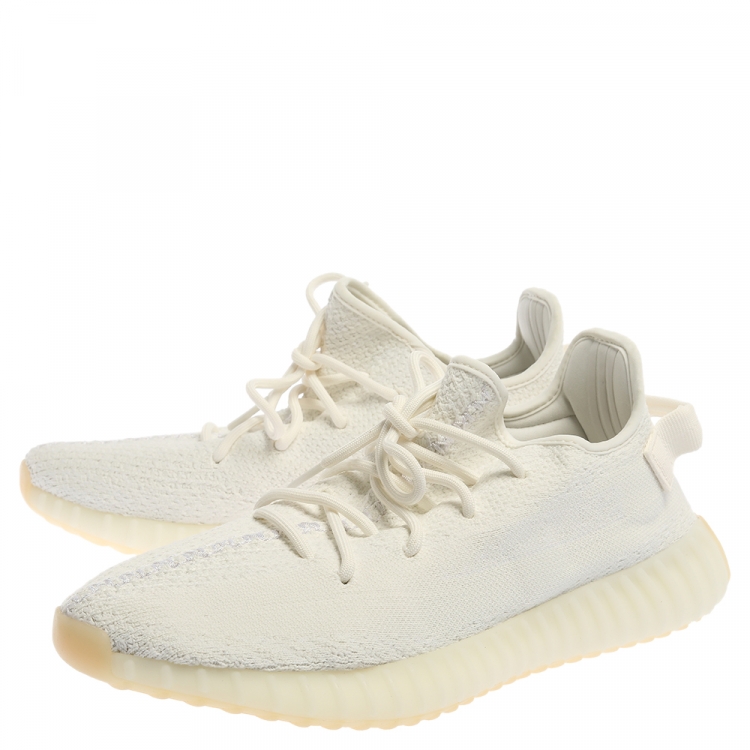Pre Owned Adidas Yeezy White Cotton Knit Fabric Boost 350 V2 Triple Sneakers Size (US 11/UK 10.5/EU 44)