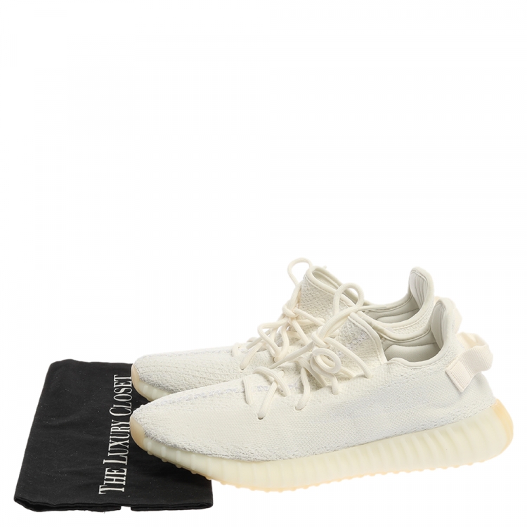 Pre Owned Adidas Yeezy White Cotton Knit Fabric Boost 350 V2 Triple Sneakers Size (US 11/UK 10.5/EU 44)
