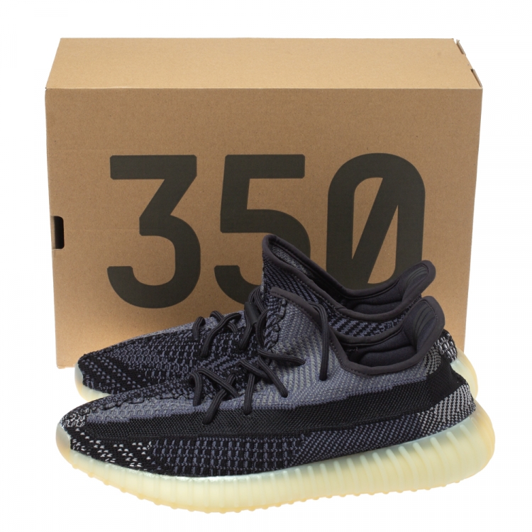 Pre Owned Adidas Yeezy Black Cotton Knit Boost 350 V2 Carbon Sneakers Size 44 2/3
