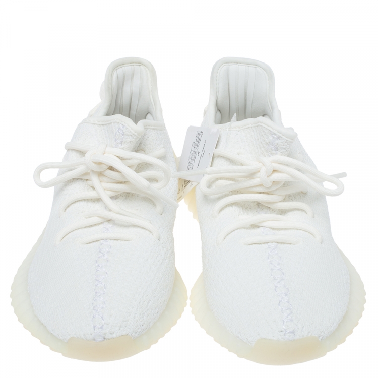 Pre Owned Yeezy x Adidas Cotton Knit Boost 350 V2 Triple White Sneakers Size 40 2/3