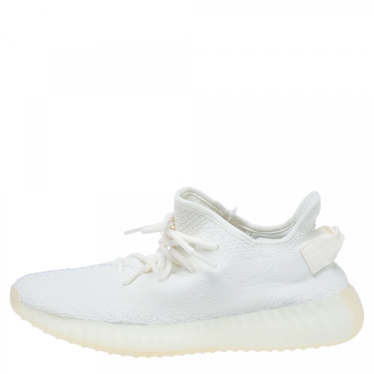 Pre Owned Yeezy x Adidas Cotton Knit Boost 350 V2 Triple White Sneakers Size 40 2/3