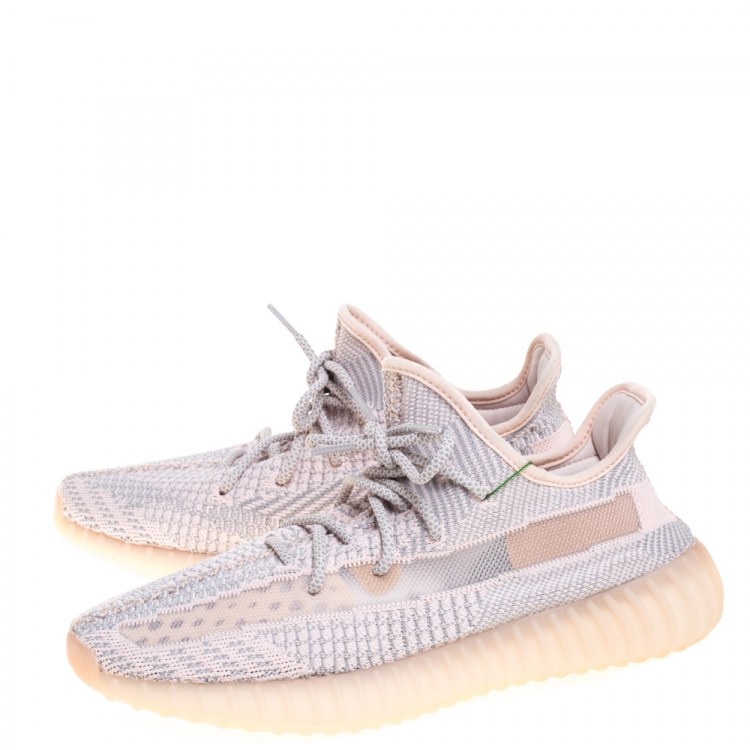 Pre Owned Yeezy x Adidas Light Pink/Grey Cotton Knit Boost 350 V2 Synth Non-Reflective Sneakers Size 44