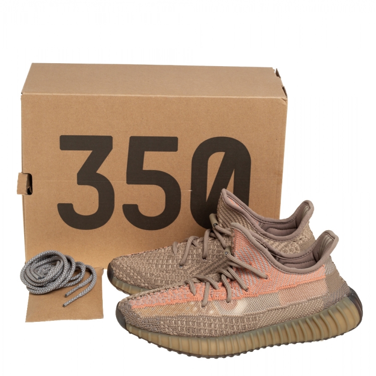 Pre Owned Yeezy x adidas Brown Knit Fabric Boost 350 Sand Taupe Sneakers Size 39 1/3