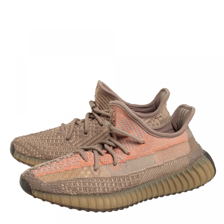 Pre Owned Yeezy x adidas Brown Knit Fabric Boost 350 Sand Taupe Sneakers Size 39 1/3