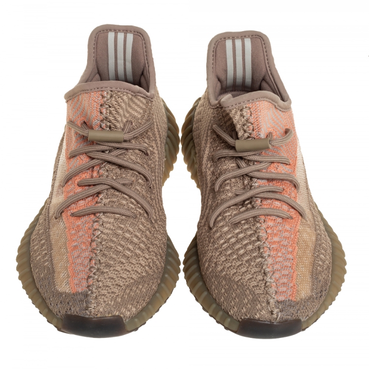 Pre Owned Yeezy x adidas Brown Knit Fabric Boost 350 Sand Taupe Sneakers Size 39 1/3