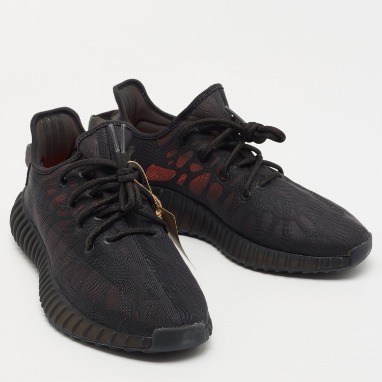 Pre Owned adidas Yeezy Black Mesh Boost 350 V2 Mono Cinder Sneakers Size 42